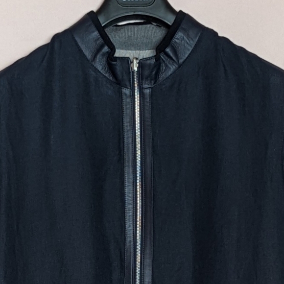 Torras Blue Quiet Luxury Linen Silk and Lambskin Leather Designer Jacket size 46 - Picture 2 of 8